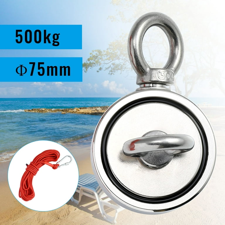500KG Double Side Neodymium Eyebolt Fishing Magnet 75MM Diameter