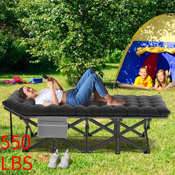500LB Capacity Folding Cot - 1200D Double Oxford & Adjustable Height. Lightweight with Carry Bag for All-Terrain Outdoor Use.