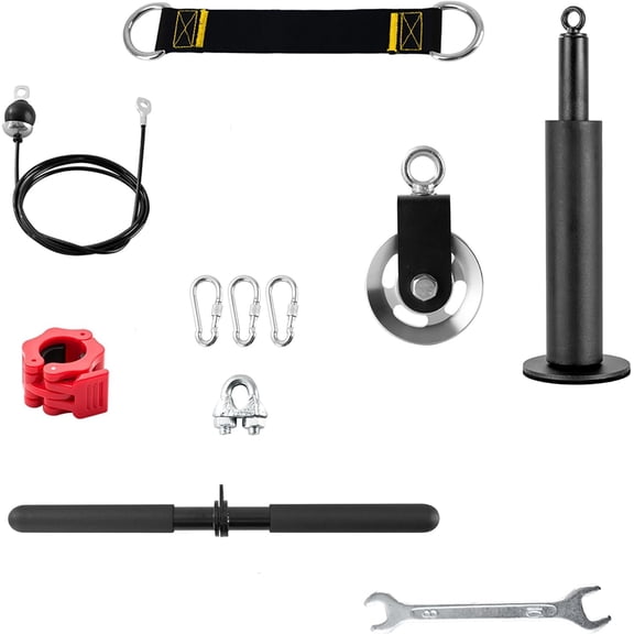 500LB Capacity Gym Pulley System, Machine with Silent Pulleys & Loading Pin, Overhead LAT Pulldown Attachment for Power Rack and Ceiling Mount