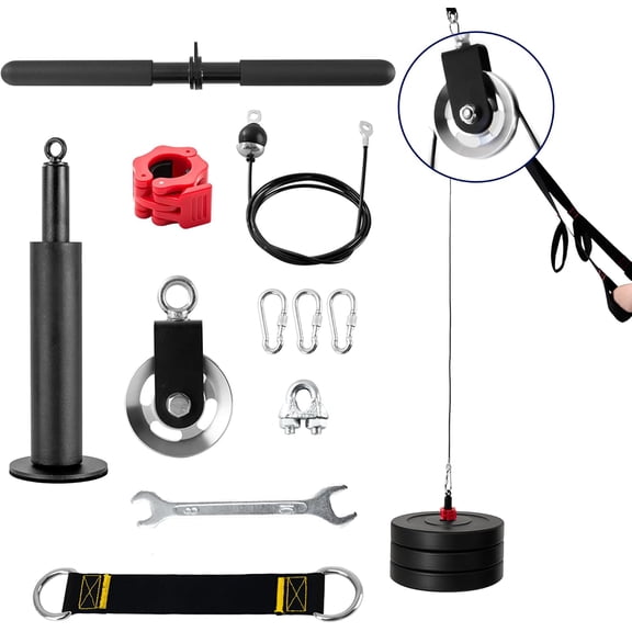 500LB Capacity Home Gym Pulley System, Cable Machine with Silent Aluminum Pulleys & Loading Pin, Overhead LAT Pulldown Attachment for Power Rack and Ceiling Mount