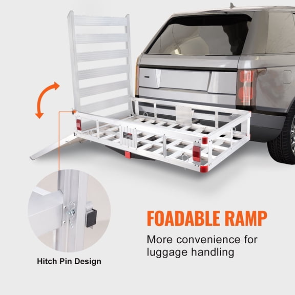 500LB Hitch Mount Cargo Basket for Trucks/SUVs, 50" Foldable Ramp Carrier, 2" Receiver Compatible, Aluminum Luggage Rack for Camping