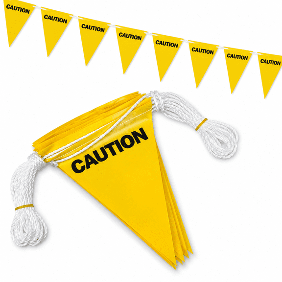 500LB Rated Flags Caution String Pennants Warn of Rooftop, Hazardous Areas, Traffic Control. Marking Construction Sites.(37FT String)