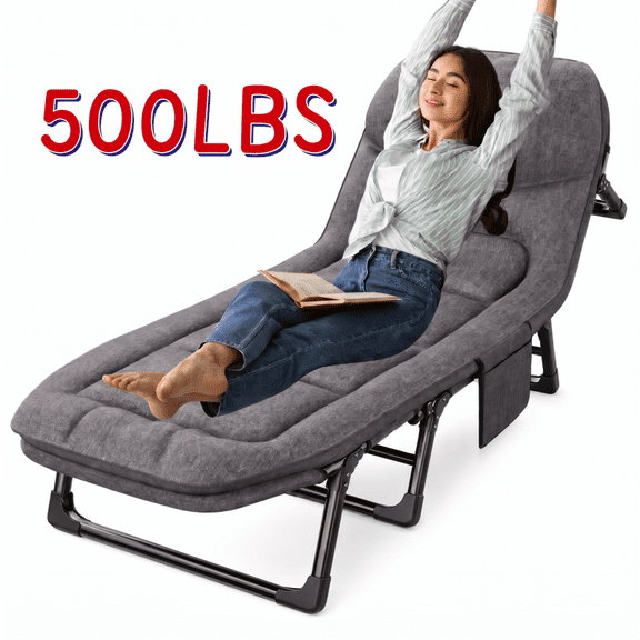 500LBS 8-Leg Heavy-Duty Folding Camping Cot, Padded Portable Lounge Chair with Adjustable Recline, for Camping, Office, Patio, Beach, Indoor/Outdoor Use.