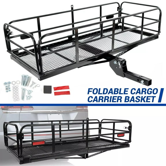 500LBS Foldable Hitch Cargo Carrier Mounted Basket Luggage Rack w/ 2" Receiver
