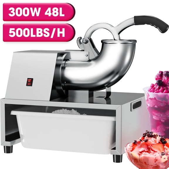 500LBS/H Commercial Ice Crusher, 300W Electric Snow Cone Machine, 1450RPM Shaved Ice Maker with 48L Ice Storage Capacity for Party Activities, Family Gatherings, Events