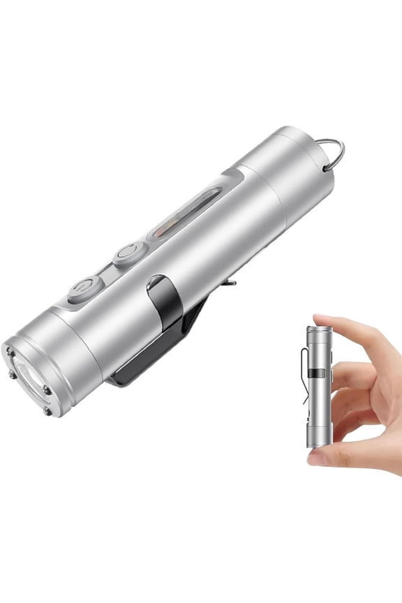 500LM Rechargeable LED Keychain Flashlight, Mini Tactical Pocket Light with Clip & Magnetic Base, IPX5 Waterproof Portable Lamp for Camping Hiking Emergency, Silver (k)