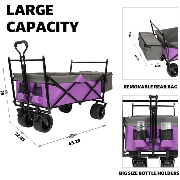 500Lbs Collapsible Wagon with Canopy and Mosquito Net, Heavy Duty Foldable Garden Cart for Camping and Shopping