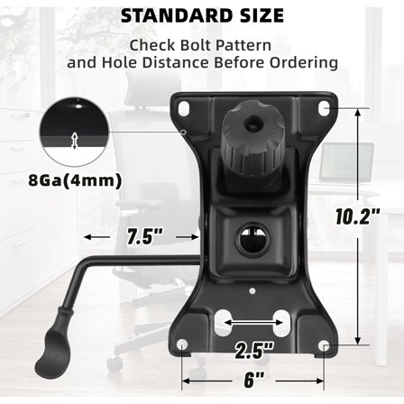 500Lbs Heavy Duty Office Chair Tilt Mechanism with 6'' x 10.2'' Mounting Holes