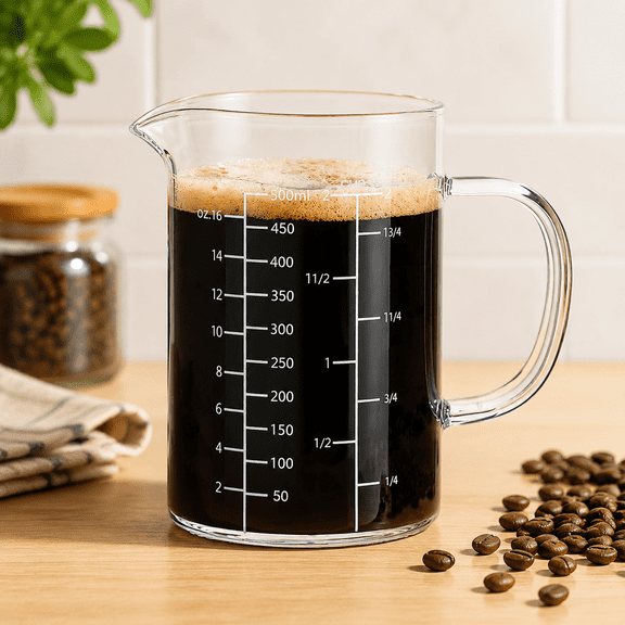500ML 2 CUP Glass Measuring Cup With Handle, High Borosilicate Glass Three Scales (OZ, Cup, ML/CC for Kitchen or Restaurant Easy To Read