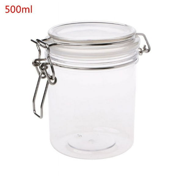 500ML Airtight Plastic Storage Jars - Round with Clip Top Lids - Kitchen Food Containers