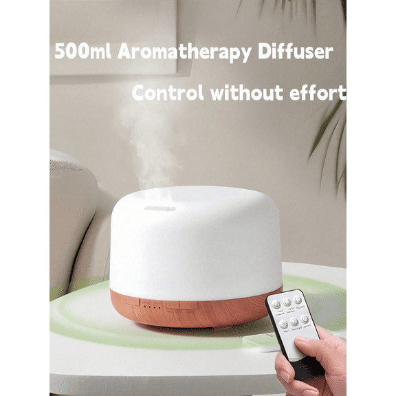 500ML Essential Oil Diffuser - Cool Mist Humidifier, 7-Color LED for HomeShallow wood grain background