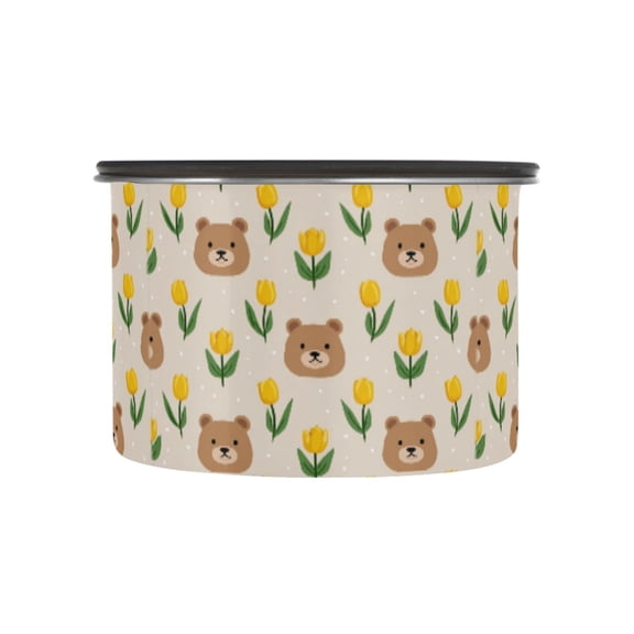 500ML Food Storage Container Food Storage Tank Coffee Storage Container 304 Food Grade Stainless Steel Corrosion Resistant Bear Flower Pattern