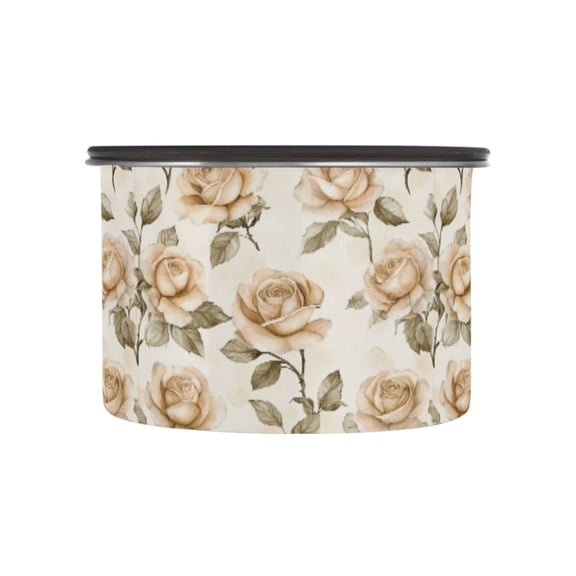 500ML Food Storage Container Food Storage Tank Coffee Storage Container 304 Food Grade Stainless Steel Corrosion Resistant Cartoon Beige Roses Seamless