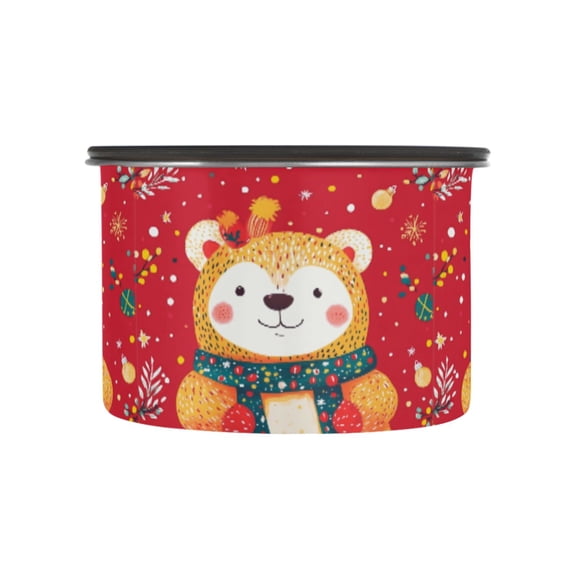 500ML Food Storage Container Food Storage Tank Coffee Storage Container 304 Food Grade Stainless Steel Corrosion Resistant Cute Red Christmas Bear