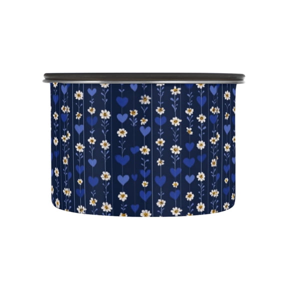 500ML Food Storage Container Food Storage Tank Coffee Storage Container 304 Food Grade Stainless Steel Corrosion Resistant Dark Blue Daisy Pattern