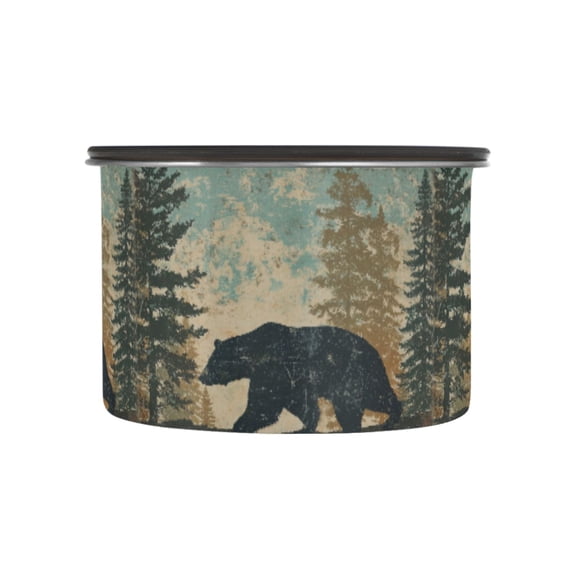 500ML Food Storage Container Food Storage Tank Coffee Storage Container 304 Food Grade Stainless Steel Corrosion Resistant Gray Cartoon Bear Pattern