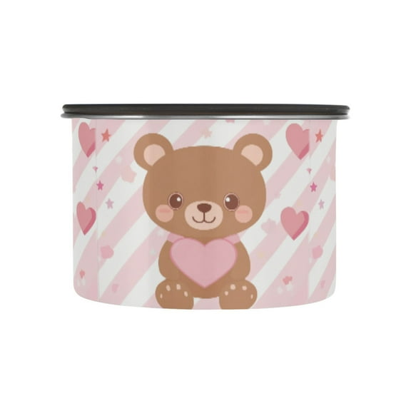 500ML Food Storage Container Food Storage Tank Coffee Storage Container 304 Food Grade Stainless Steel Corrosion Resistant Pink Cute Bear