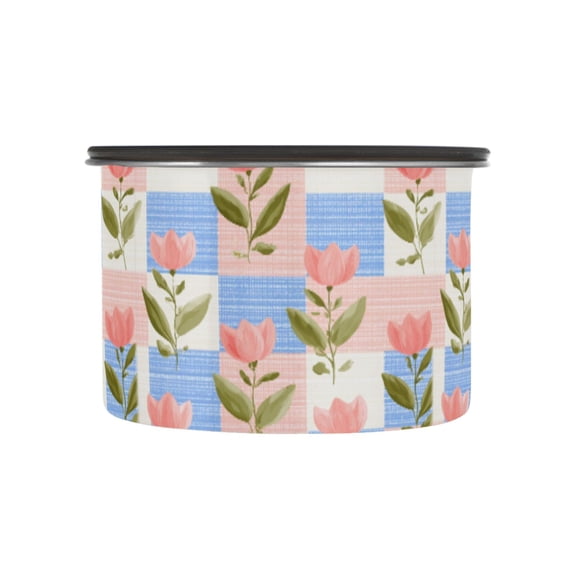 500ML Food Storage Container Food Storage Tank Coffee Storage Container 304 Food Grade Stainless Steel Corrosion Resistant Pink Tulips Pattern