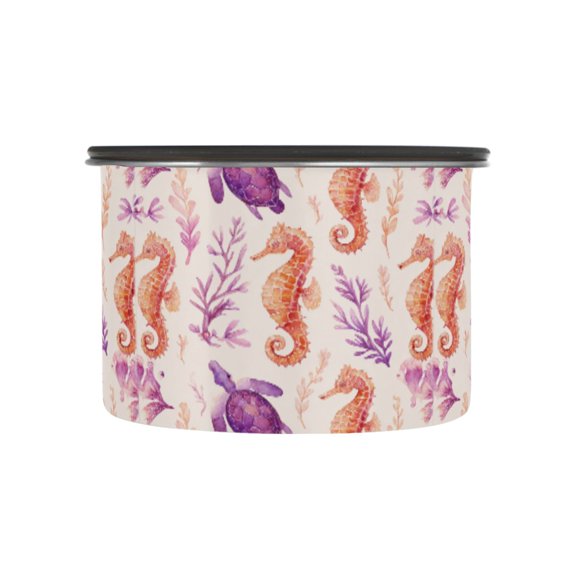 500ML Food Storage Container Food Storage Tank Coffee Storage Container 304 Food Grade Stainless Steel Corrosion Resistant Seahorse Watercolor Sea Pattern