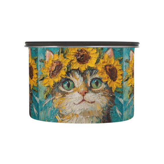 500ML Food Storage Container Food Storage Tank Coffee Storage Container 304 Food Grade Stainless Steel Corrosion Resistant Sunflower Cat