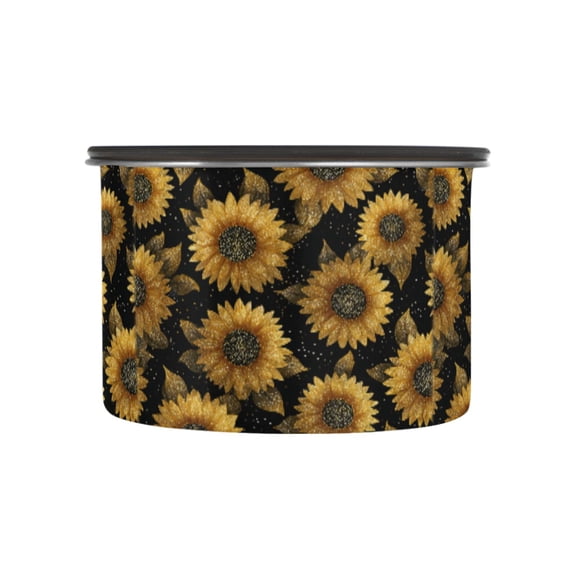 500ML Food Storage Container Food Storage Tank Coffee Storage Container 304 Food Grade Stainless Steel Corrosion Resistant Sunflower Pattern Black