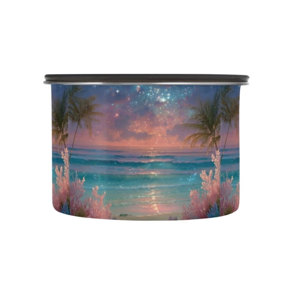 500ML Food Storage Container Food Storage Tank Coffee Storage Container 304 Food Grade Stainless Steel Corrosion Resistant Tropical Beach Sunset