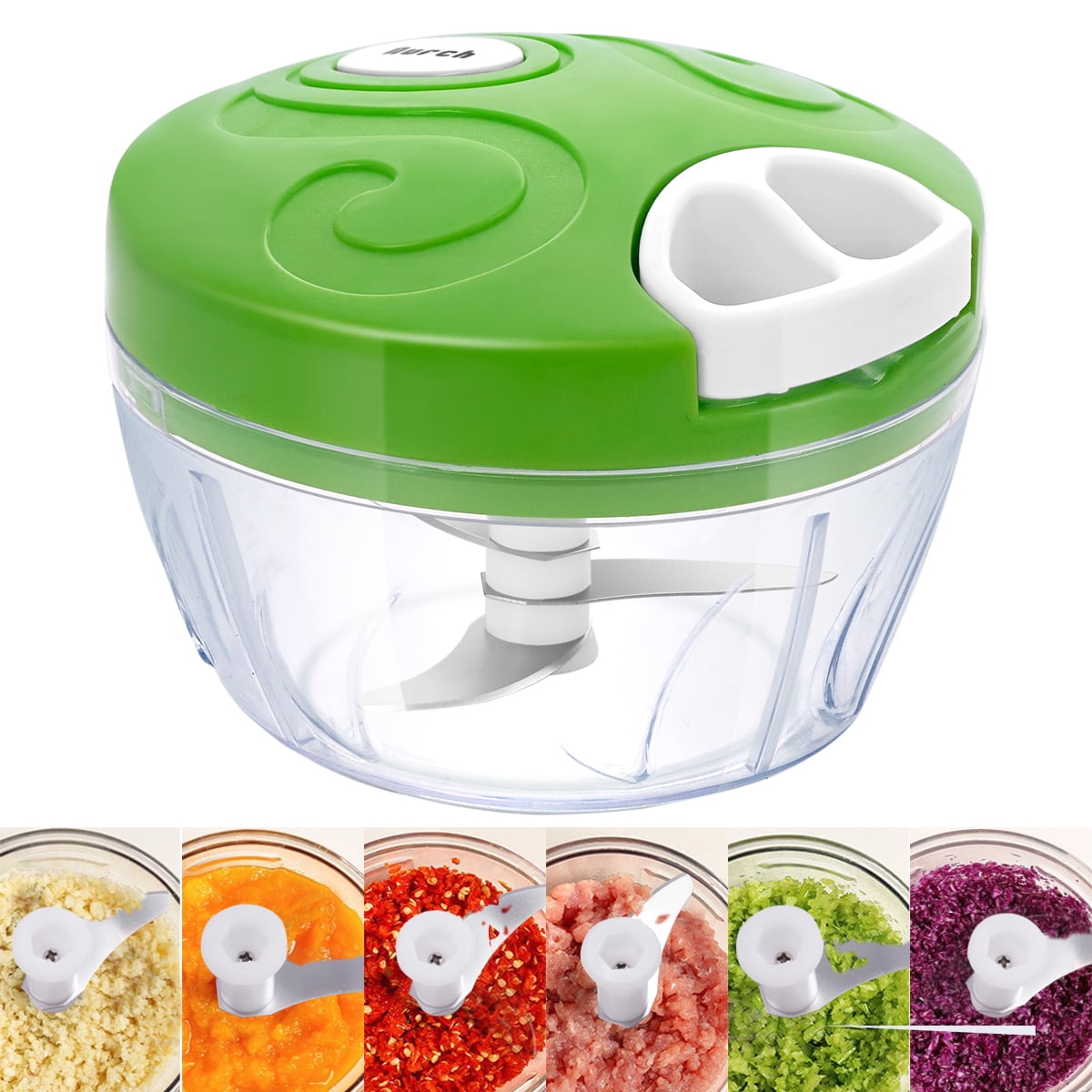 Manual Vegetable Chopper with 5 Blades, Easy Hand Pull String Mincer Cutter  for Veggies, Onion, Ginger, Fruits, Egg Whisk, Smoothie Blender, and