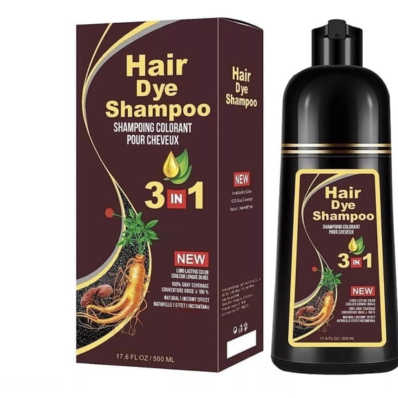 500ML Organic Natural Plant-Based Hair Color Shampoo Instant 3in1 Formula for Fast Color Coverage, Covers Gray Hair Colors Hair in Minutes Instant Herbal (Chestnut Brown)