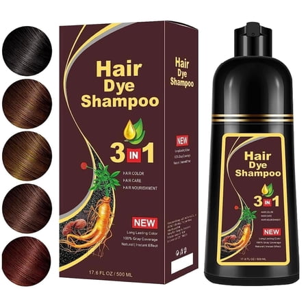 500ML Permanent Dark Brown Hair Color Shampoo - Organic Natural Plant Essence for Fast Gray and White Hair Coverage, 3-in-1 Coloring, Herbal Formula for Women and Men, 17 Fl Oz (DARK BROWN)