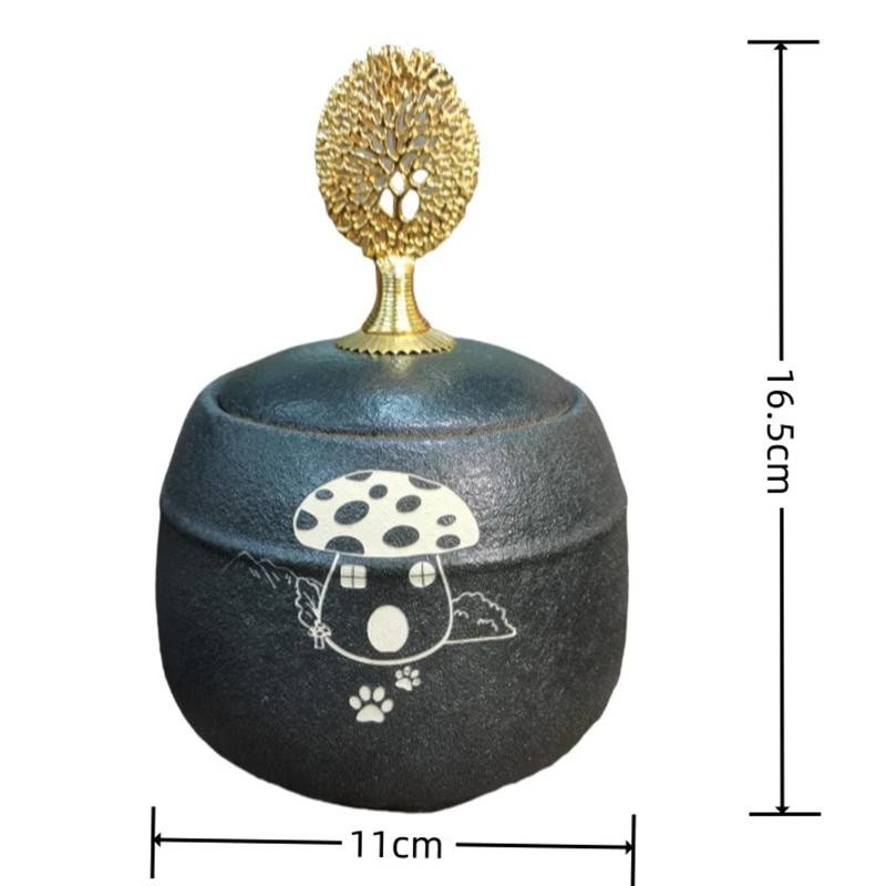 Ceramic Pet Urn For Cats - Yellow With Blue Patterns, Sealed Memorial Jar For Kitten Ashes, 3x3.5 Inch