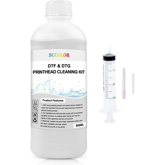 500ML Premium DTF Ink Printhead Cleaning Solution,Universal Printhead Cleaner Kit for Any DTF & DTG Printers,Print Head Cleaning Kit for L1800 ET8550 XP15000 R1390 XP600 Ink Printer