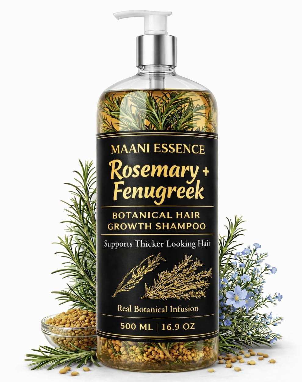 500ML Rosemary + Fenugreek Botanical Hair Growth Shampoo With Real Visible Pieces of Rosemary, Fenugreek & Cinnamon