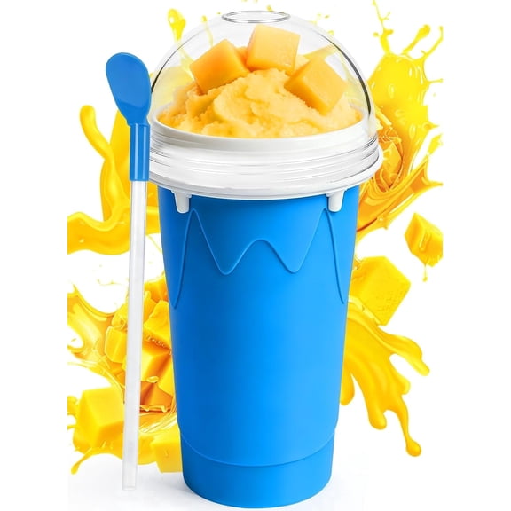 500ML Slushie Cup, DIY Magic Slushy Maker Cup, Cool Stuff Things Gadgets for Juices Milk Ice Cream Make, Quick Frozen Squeeze Slushy Cups with Lids & Straw for Teens Kids Family, Blue
