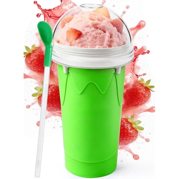 500ML Slushie Cup, DIY Magic Slushy Maker Cup, Cool Stuff Things Gadgets for Juices Milk Ice Cream Make, Quick Frozen Squeeze Slushy Cups with Lids & Straw for Teens Kids Family, Green