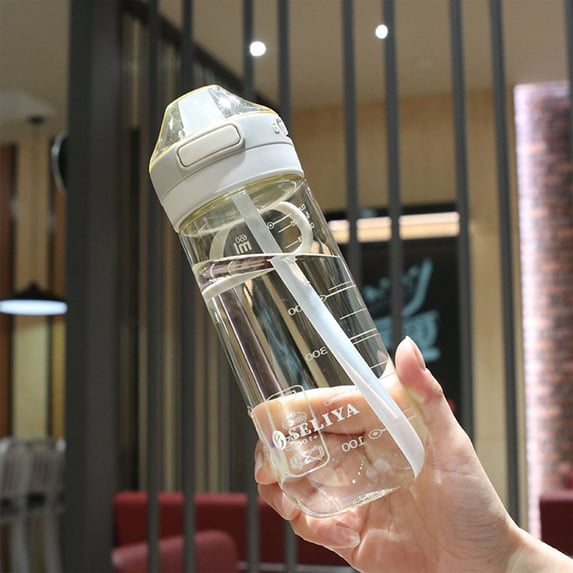 500ML Sports Water Bottle with Straw - Leakproof Cap with Graduated Flat Spout, Food Grade Plastic Reusable Water Jug, for Gym Fitness Hiking Running Camping Office Work