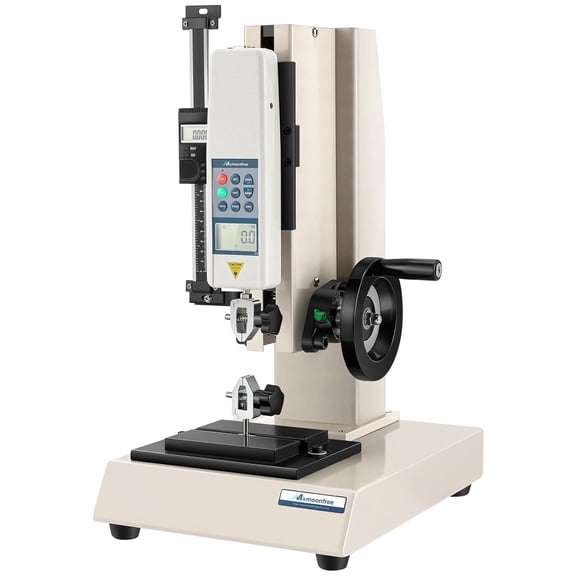 500N Digital Force Gauge with Test Stand, Wheel Operated Push Pull Tester, Tensile Compression Testing Machine with 0180mm Travel, Dual Clamp System for Lab and Industrial Use