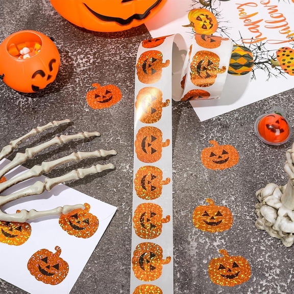 500PCS 1.2 Inch Halloween Pumpkin Stickers Roll Pumpkin Shape Waterproof Decals Self-Adhesive Stickers for Halloween Party Envelope Scrapbook Decorations(A)