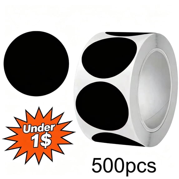 500PCS 1-Inch Black Round Dot Stickers, Self-Adhesive Solid Color Paper Labels for Crafts Scrapbooking Gift Wrapping Office Organization, Multi-Surface Adhesive Dots for Marking & Decoration