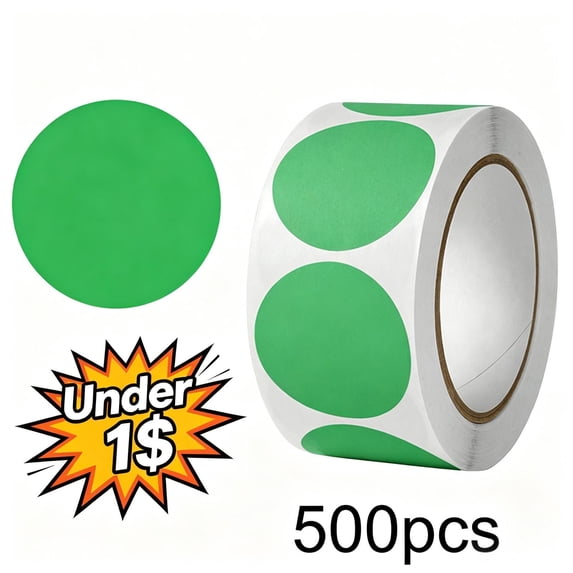 500PCS 1-Inch Green Round Dot Stickers, Self-Adhesive Solid Color Paper Labels for Crafts Scrapbooking Gift Wrapping Office Organization, Multi-Surface Adhesive Dots for Marking & Decoration