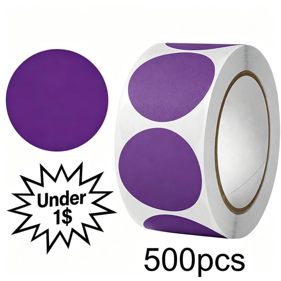 500PCS 1-Inch Purple Round Dot Stickers, Self-Adhesive Solid Color Paper Labels for Crafts Scrapbooking Gift Wrapping Office Organization, Multi-Surface Adhesive Dots for Marking & Decoration