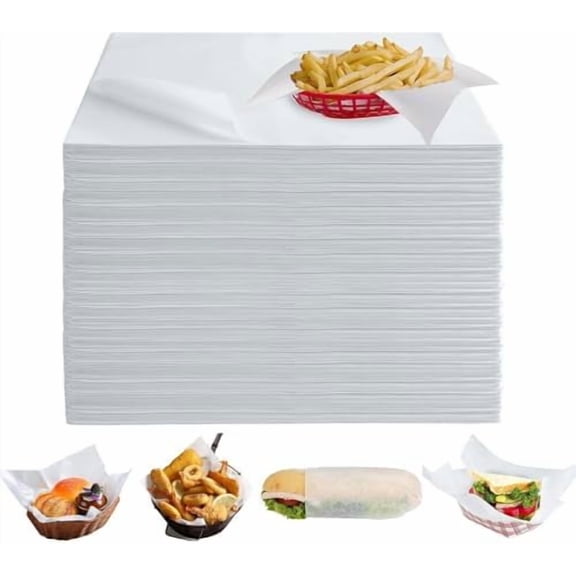 500PCS 12x12 Inch Paper Sheets Grease Proof Wrappers Sandwich Wrapping Paper Food Basket Paper Liners Food Wrapping Paper Sheets for Picnic BBQ Part, White
