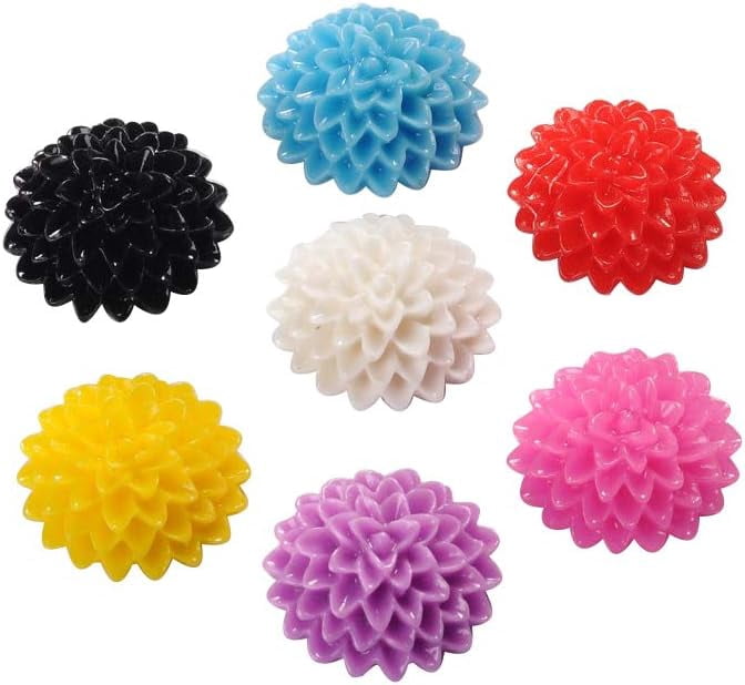 500PCS 15mm Flower Cabochons Plastic Resin Cabochons Flat Back Flower Beads Cabochon Embellishments Mixed Color