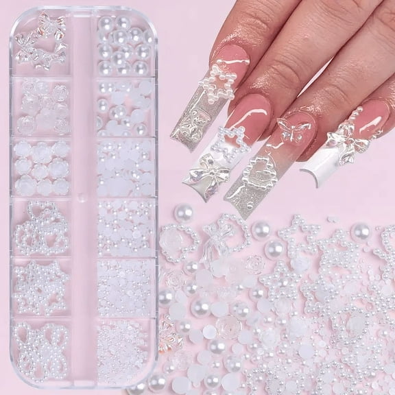 500PCS 3D Nail Art Decoration Kit with Resin Bows, Flat Back Pearls, and Assorted Shapes – Unscented DIY Craft Embellishments