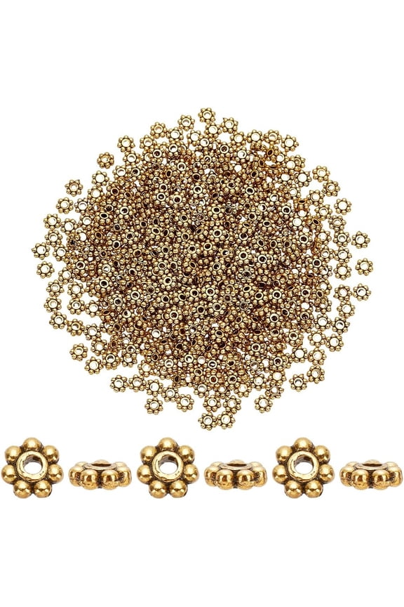 500PCS 4mm Flower Spacer Beads Antique Golden Daisy Metal Spacers Snowflake Loose Beads Craft Jeweley Beads for DIY Christmas Bracelet Necklace Supplies