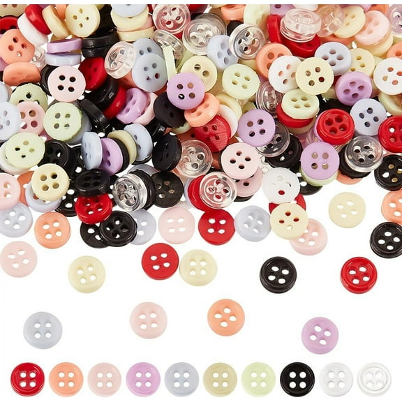 500PCS 6mm Mini Sewing Buttons 10 Colors Include 4 Holes Small Resin Round Buttons Tiny Manual Button Micro Nylon Button