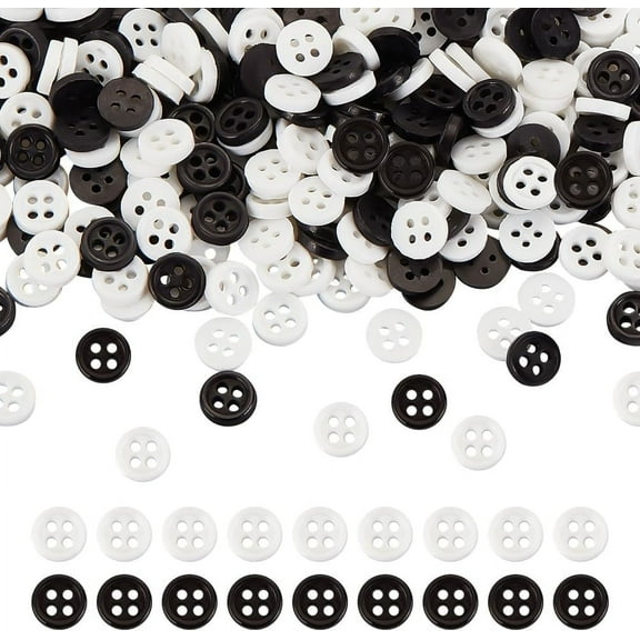 500PCS 6mm Mini Sewing Buttons 4 Holes Small Resin Round Buttons White Black Tiny Manual Button Micro Nylon Button