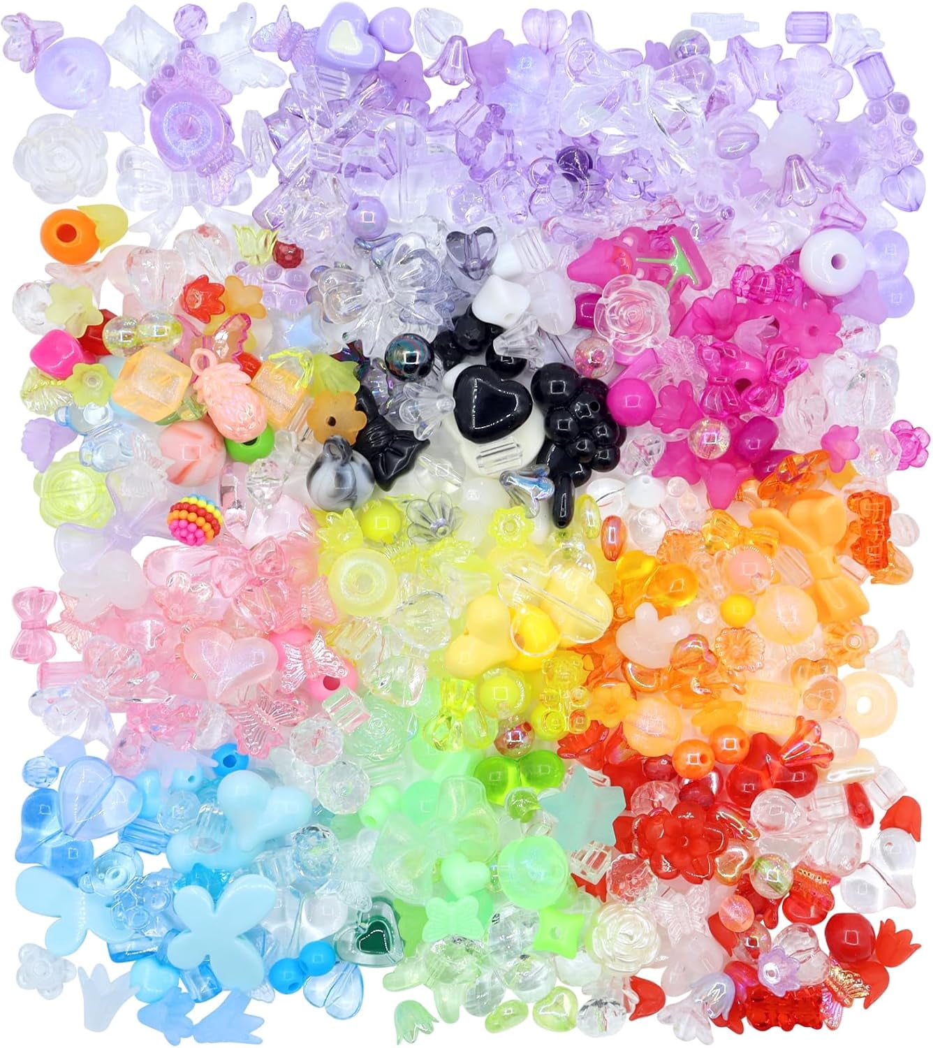 500PCS Acrylic Assorted Beads Flower Sweetheart Butterfly Candy Acrylic Kawaii Aesthetic Beads for Bracelets DIY Jewelry Making (10 Candy Colors)