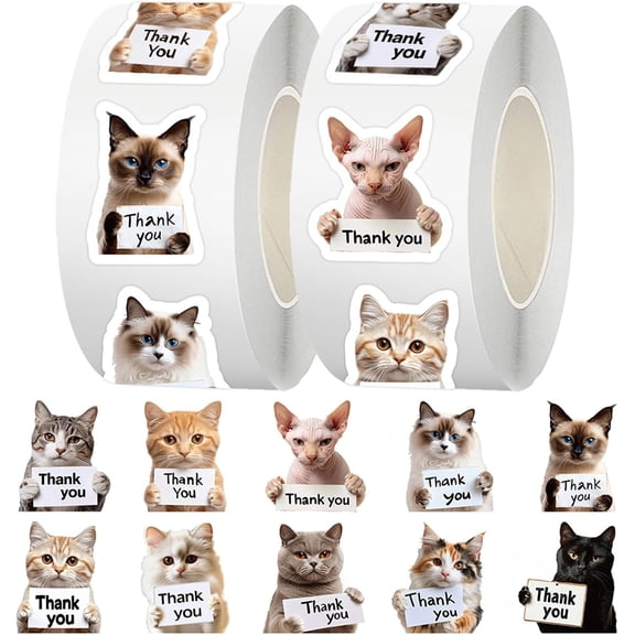 500PCS Cute Dog & Cat Thank You Stickers, Cute Animals Envelope Seals Adhesive Labels, Cute Cat Self-Adhesive Labels for Gifts, Packaging and Small Business, DIY Crafts, Greeting Cards