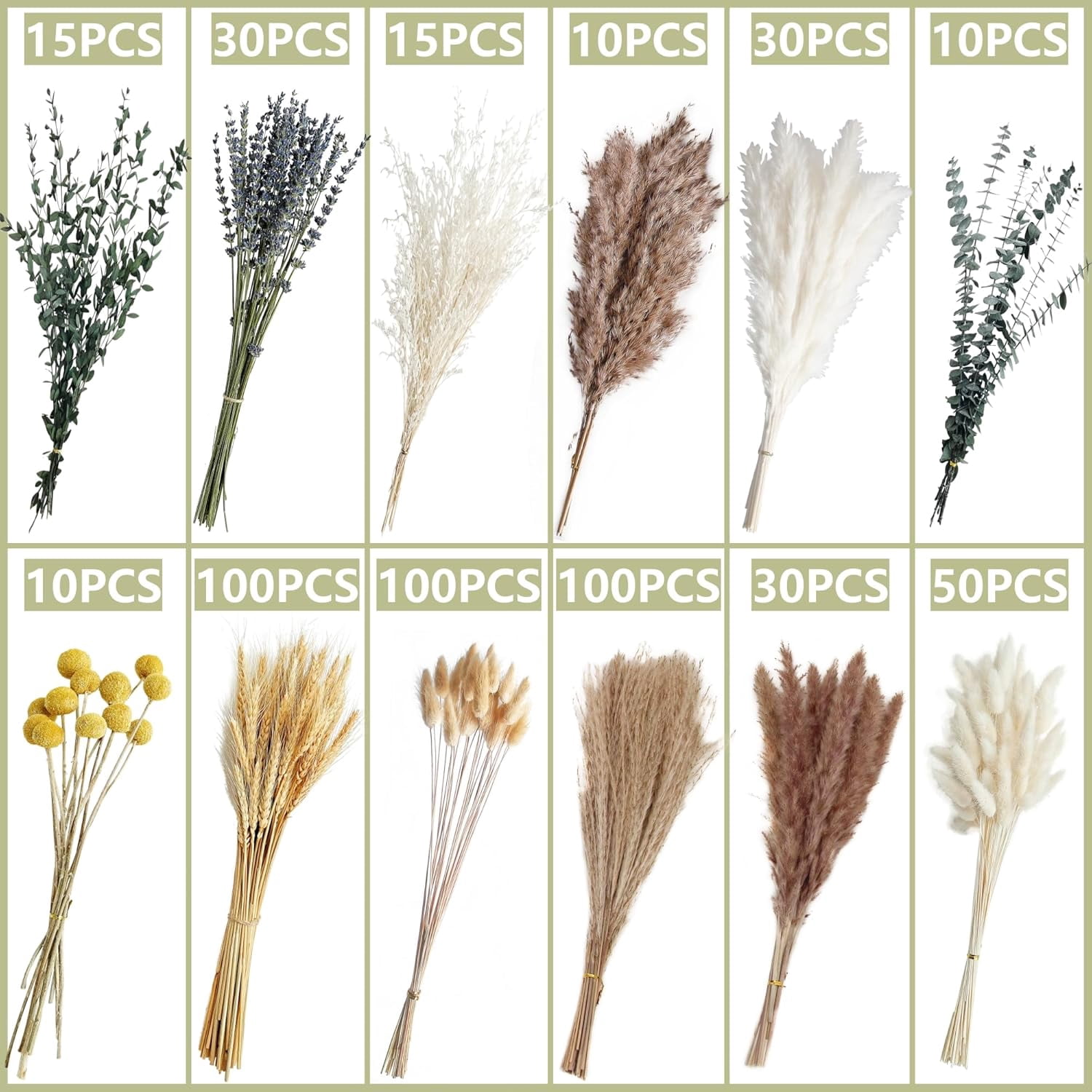 500PCS Dried Pampas Grass Bouquet  Floral Decor for Home Wedding Photoshoot