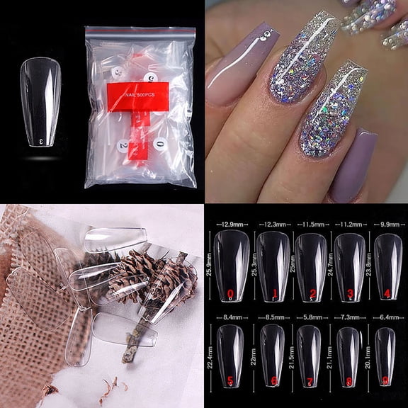 500PCS False XXL Shape Tips Long Straight For Acrylic Nail Clear27420